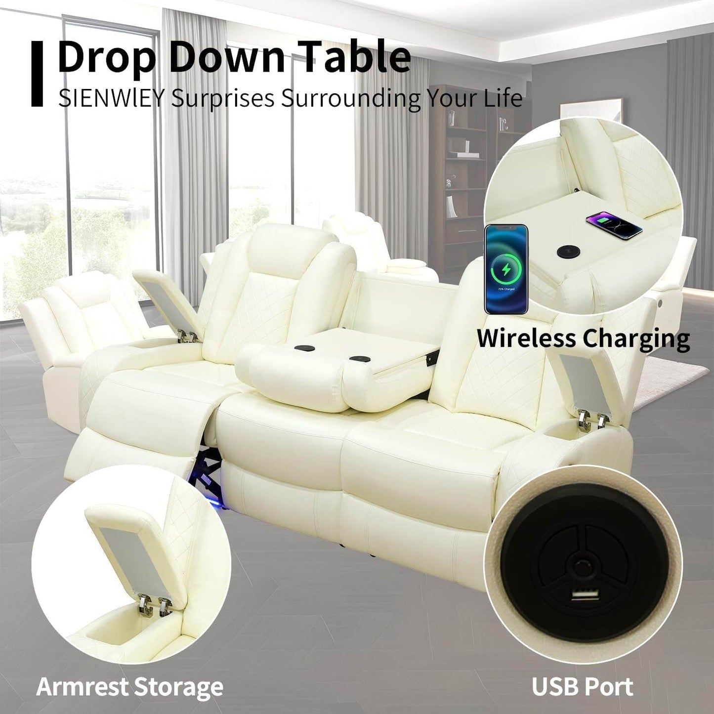 Power White Leather Reclining Sofa Set - Loft&Timber