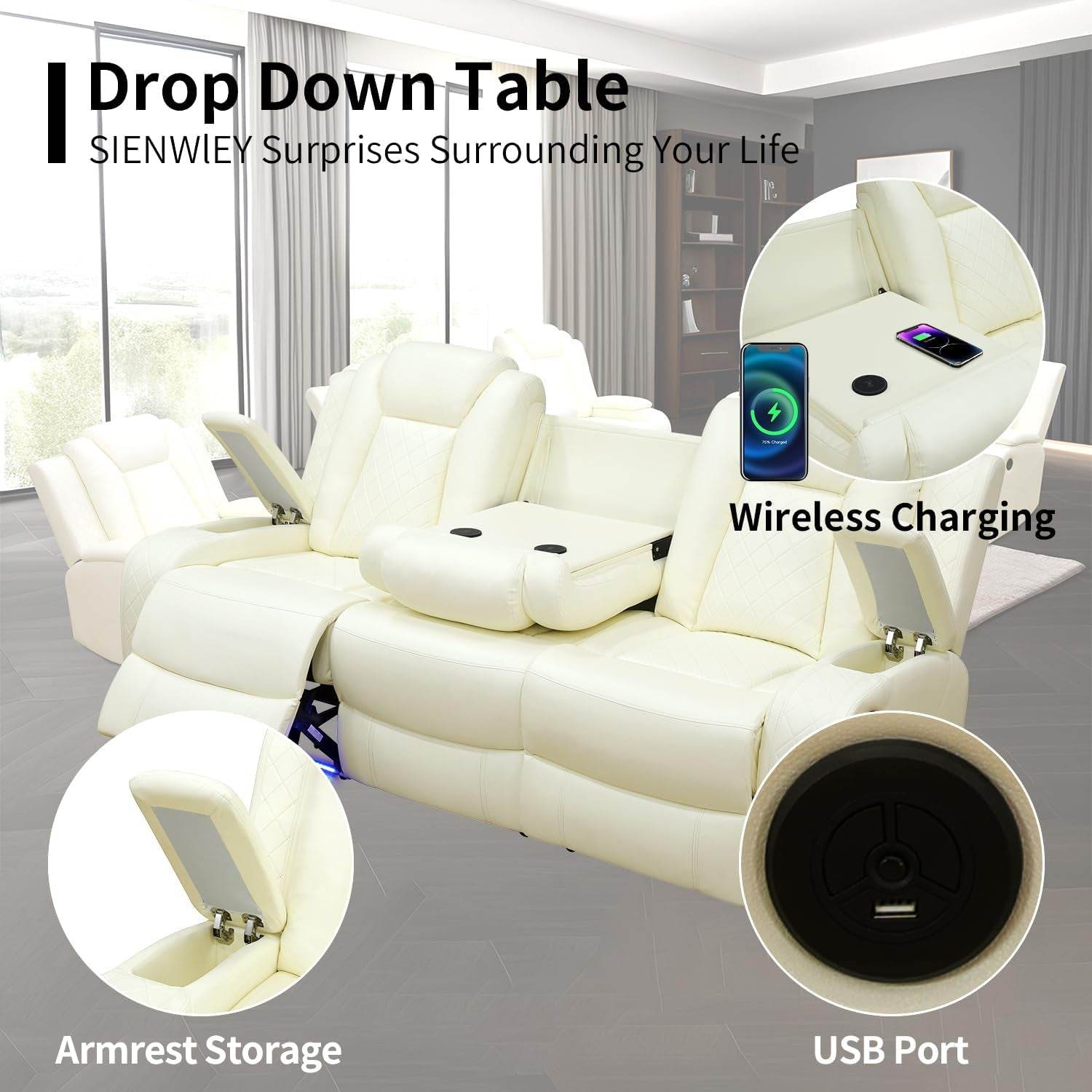 Power White Leather Reclining Sofa Set - Loft&Timber