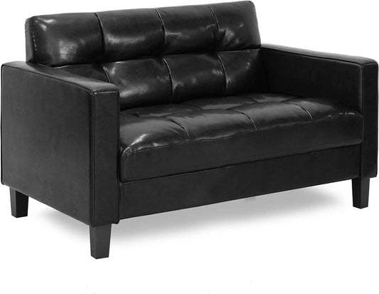 ufted Loveseat - Black Faux Leather - Loft&Timber