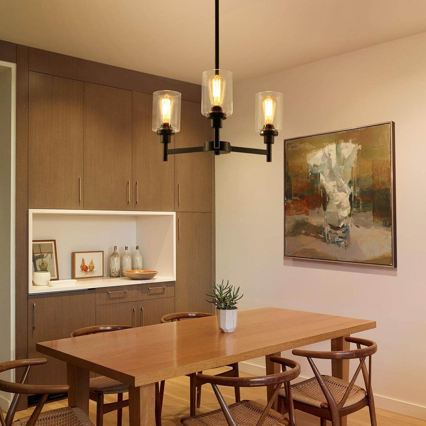 3 Lights Black Chandeliers for Dining Room Light Fixture over Table, Entryway Chandelier for Foyer, Hallway Light Fixtures with Glass Shade for Dinning Room Kitchen Island Foyer Hallway - Loft&Timber