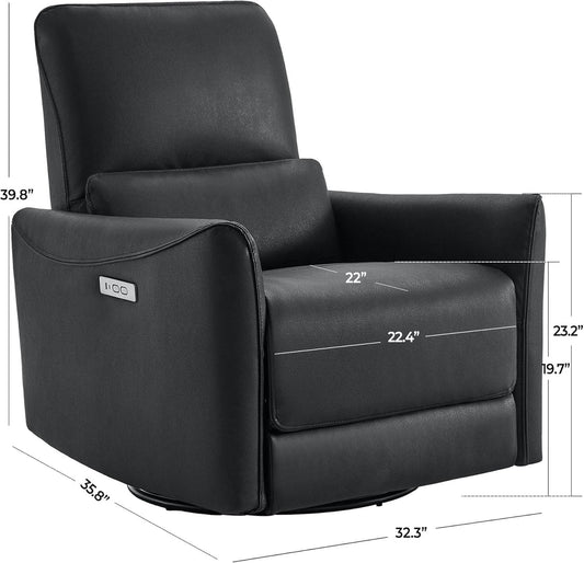 Power Recliner Chair Swivel Glider, FSC Certified Upholstered Faux Leather, Black - Loft&Timber