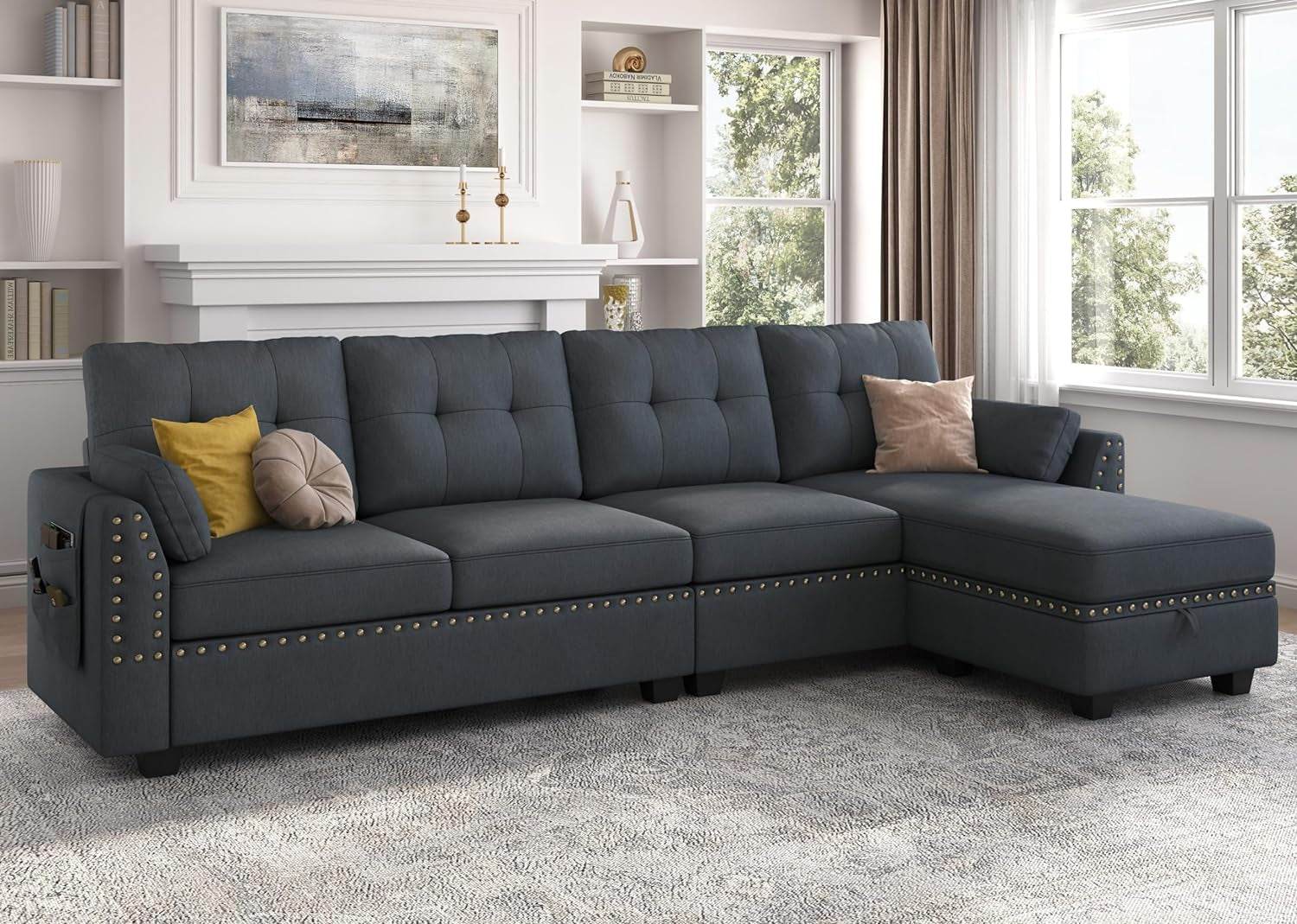 Bluish Gray Sectional Sofa L-Shaped, Convertible - Loft&Timber