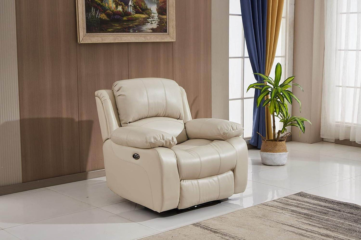Power Reclining Bonded Leather Living Room Set (Beige, Power Recliner) - Loft&Timber