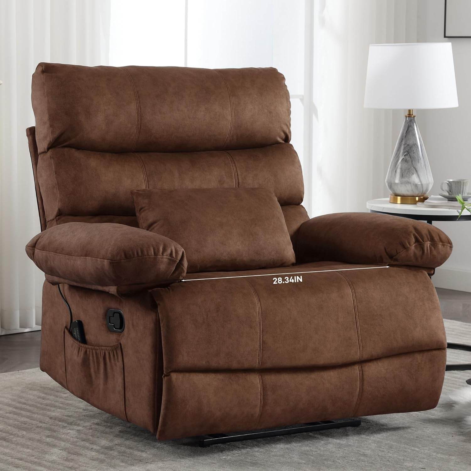 Oversized Recliner Chair, plus Size 28 Inch Large Wide Seat 350 Lb Capacity - Loft&Timber