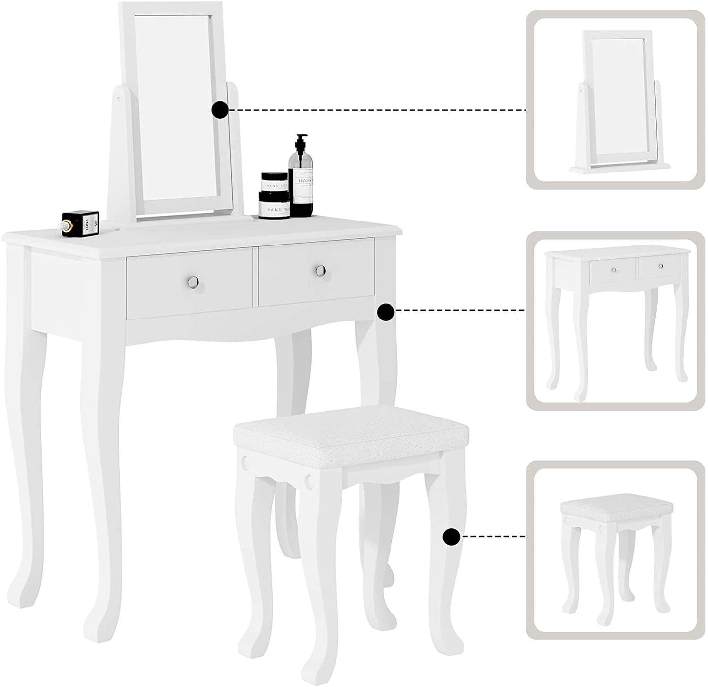 Makeup Vanity Table Set with 360° Rotation Mirror - Loft&Timber