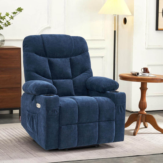 Power Lift Recliner Chair with Extended Footrest (Navy Blue, Medium-Regular) - Loft&Timber