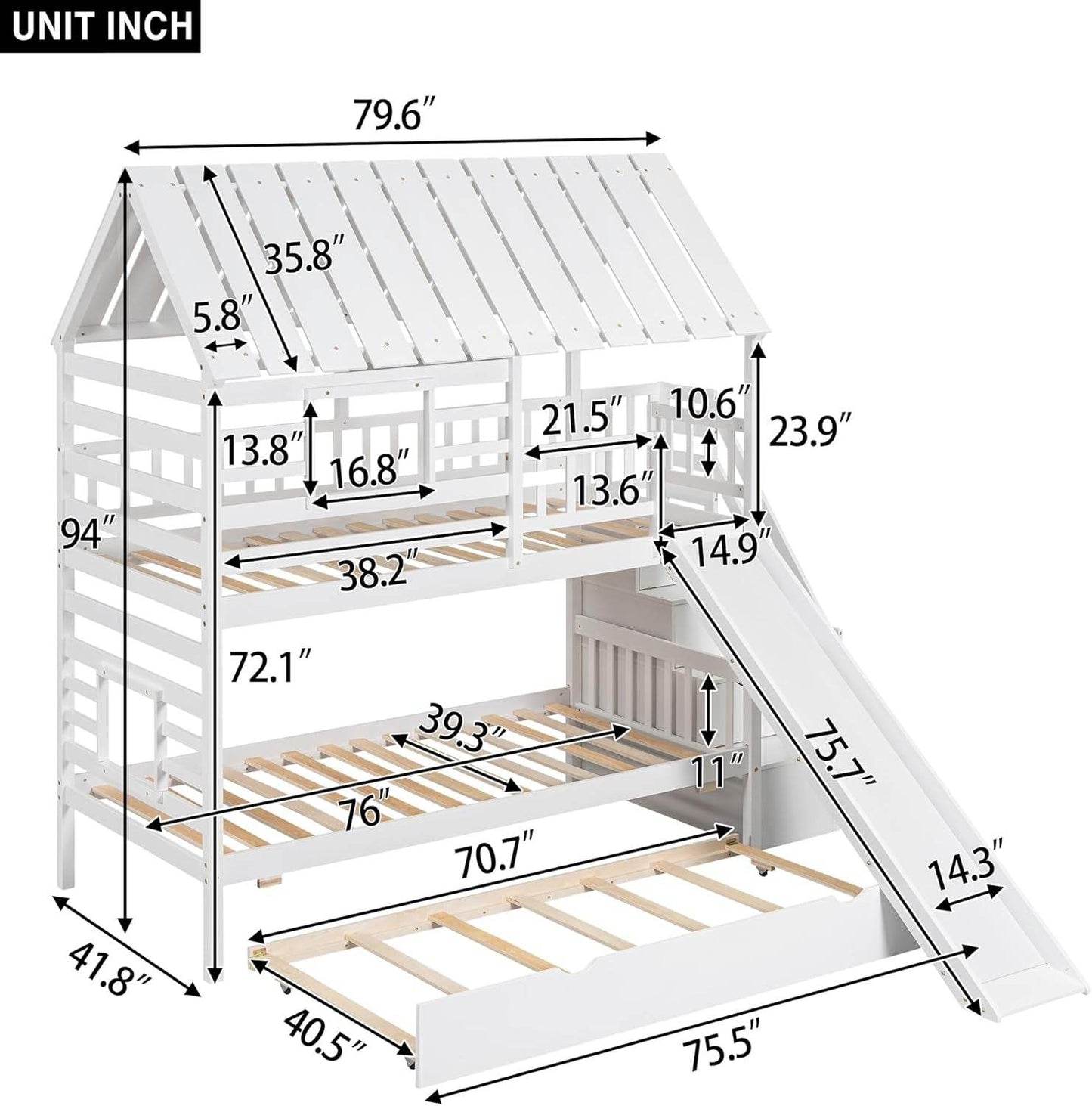Kids Twin Bunk Bed with Slide, Trundle & Storage - Loft&Timber