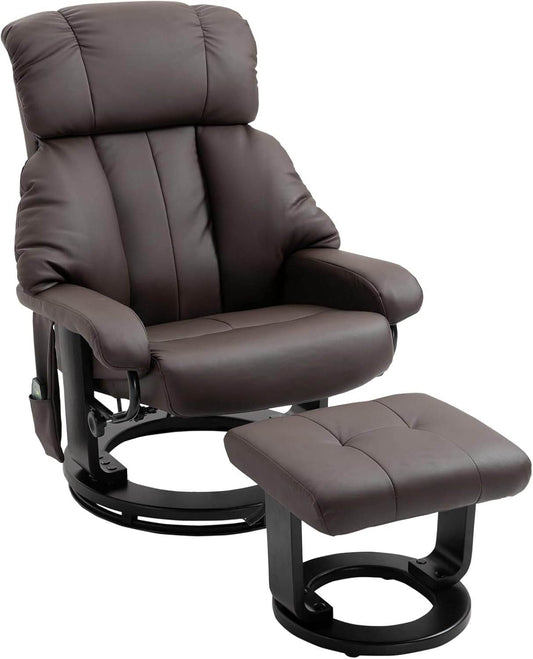 Massage Recliner Chair with Ottoman, 360° Swivel Recliner and Footstool, Brown - Loft&Timber