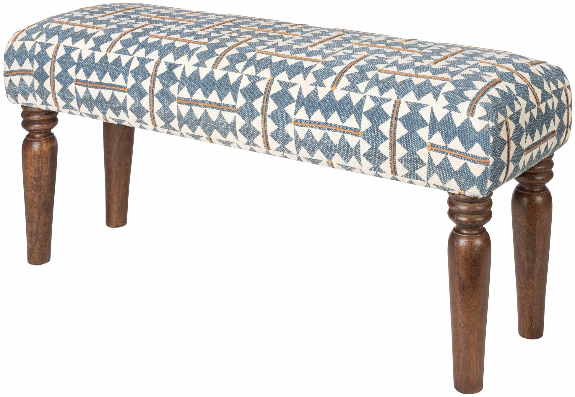 Thallwitz Blue Geometric Upholstered Bench - Loft&Timber