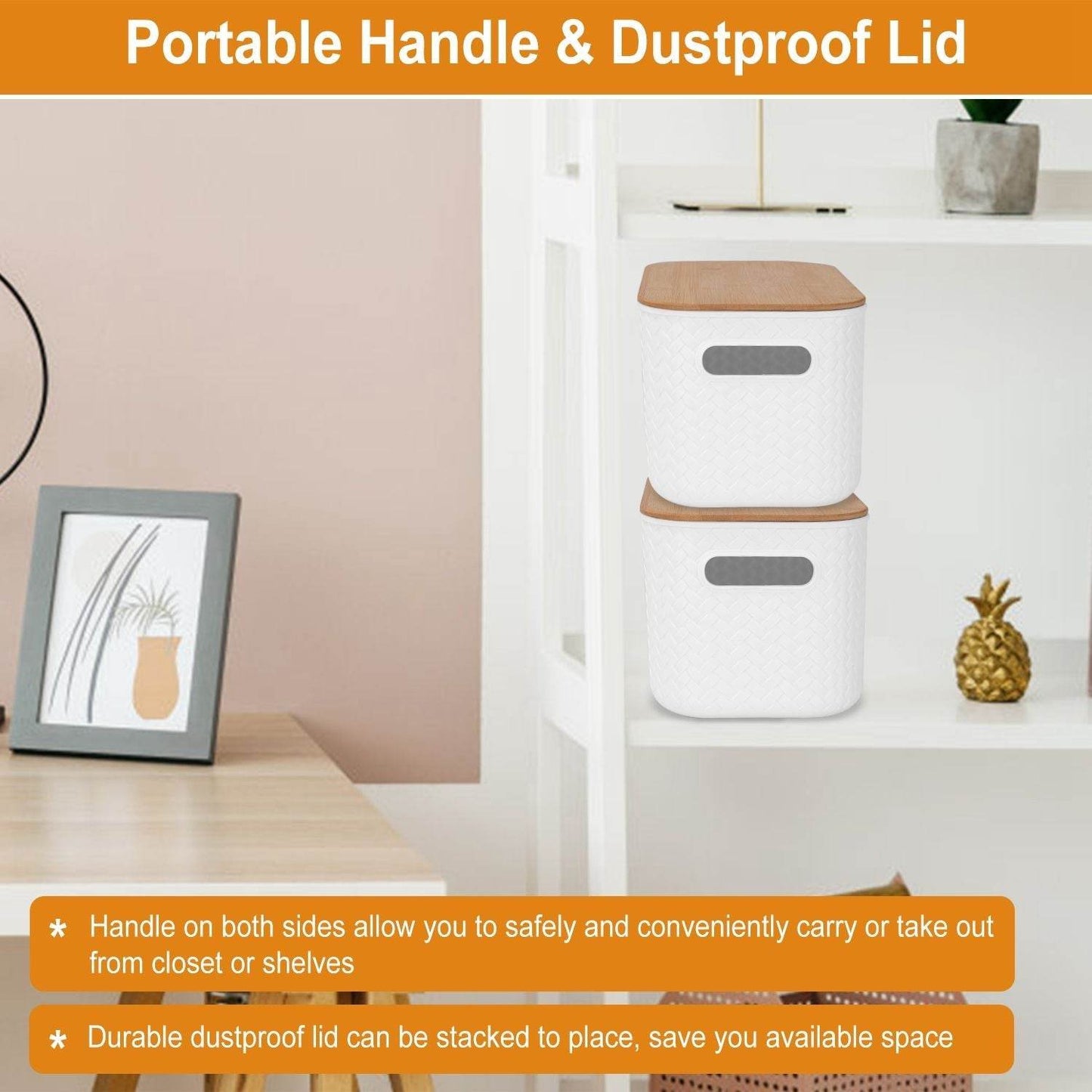 2Pcs Storage Bins with Bamboo Lids Stackable Plastic Storage Container with Handle - Loft&Timber
