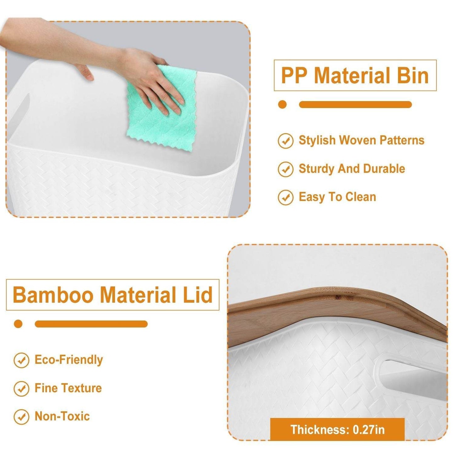 2Pcs Storage Bins with Bamboo Lids Stackable Plastic Storage Container with Handle - Loft&Timber
