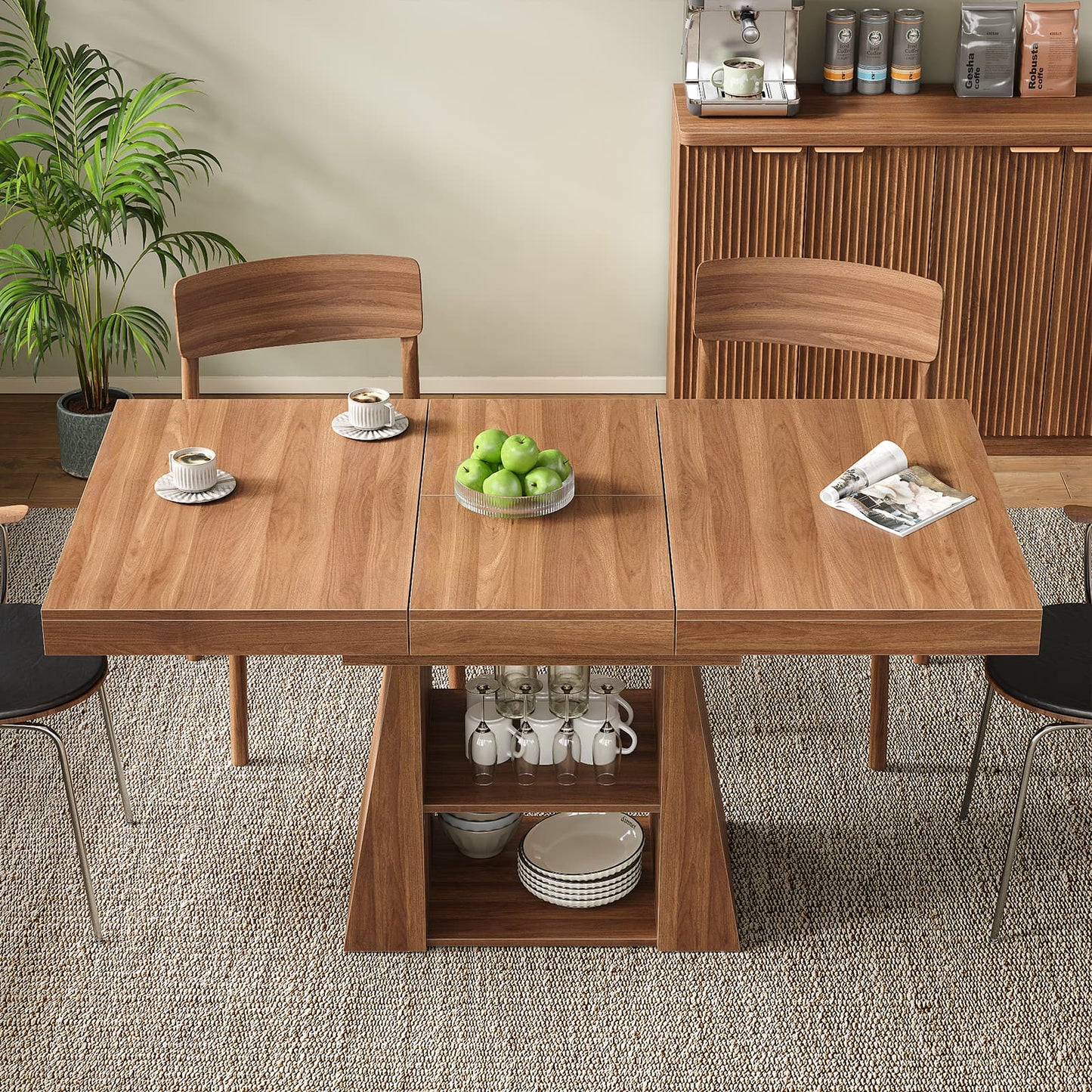 DT005-WA 43.3"–59" Extendable Dining Table with Storage, Rectangular Table-4