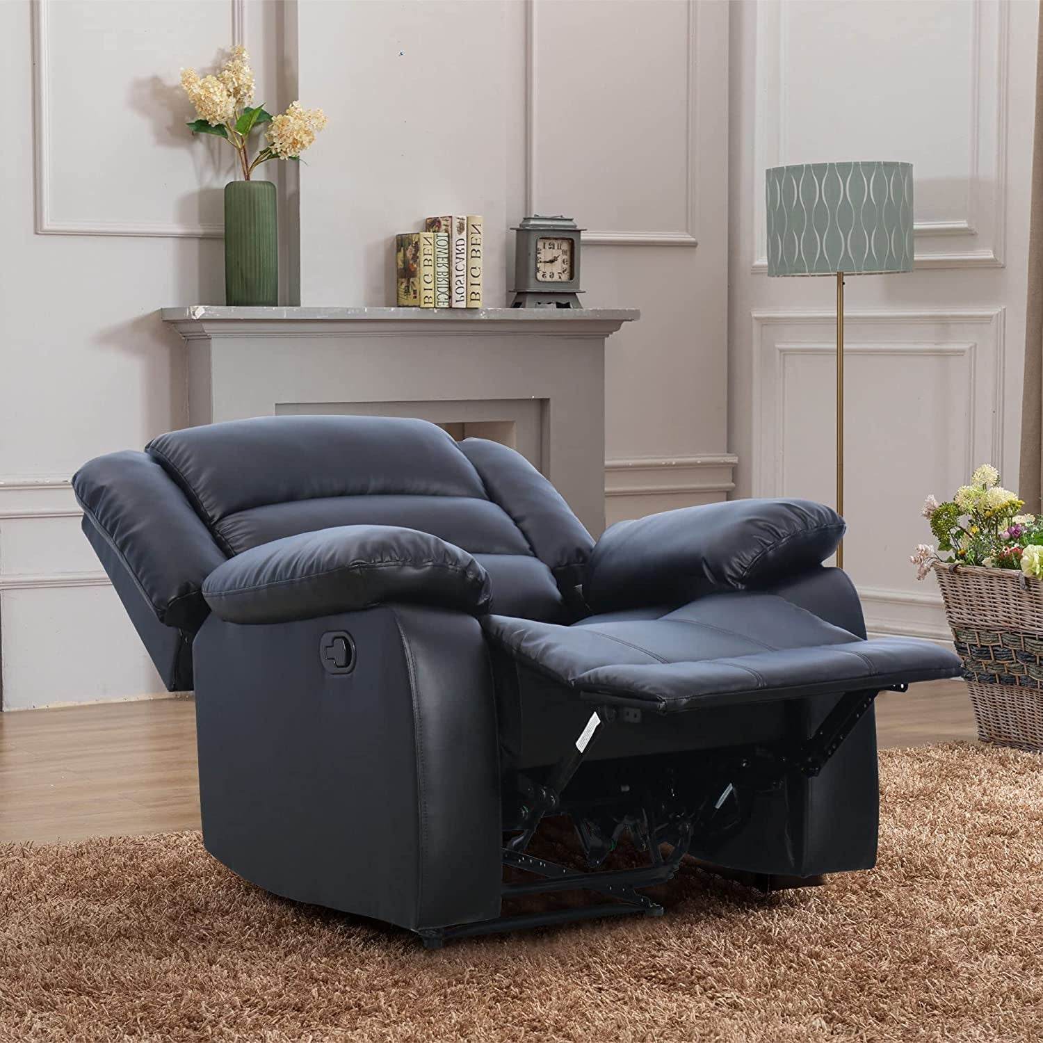 Black Recliner Chair with Overstuffed Arm and Back - Loft&Timber