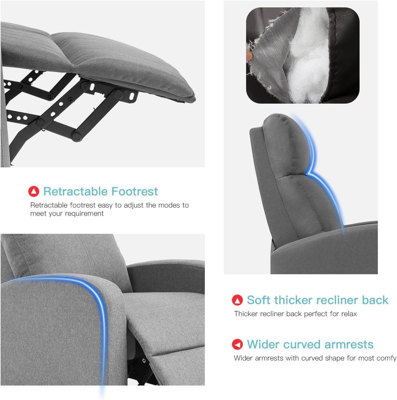Recliner Chair Single Reclining Sofa, Grey - Loft&Timber