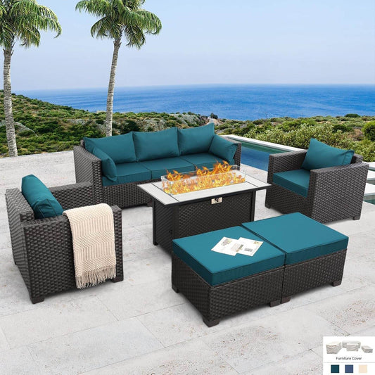 Six-Piece Outdoor Furniture Set with Fire Pit Table - Loft&Timber