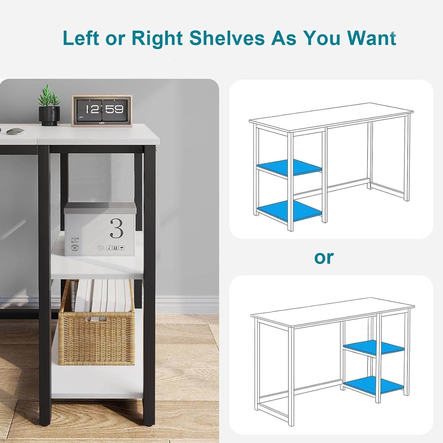Computer Desk 40 Inches with 2-Tier Shelves in White - Loft&Timber