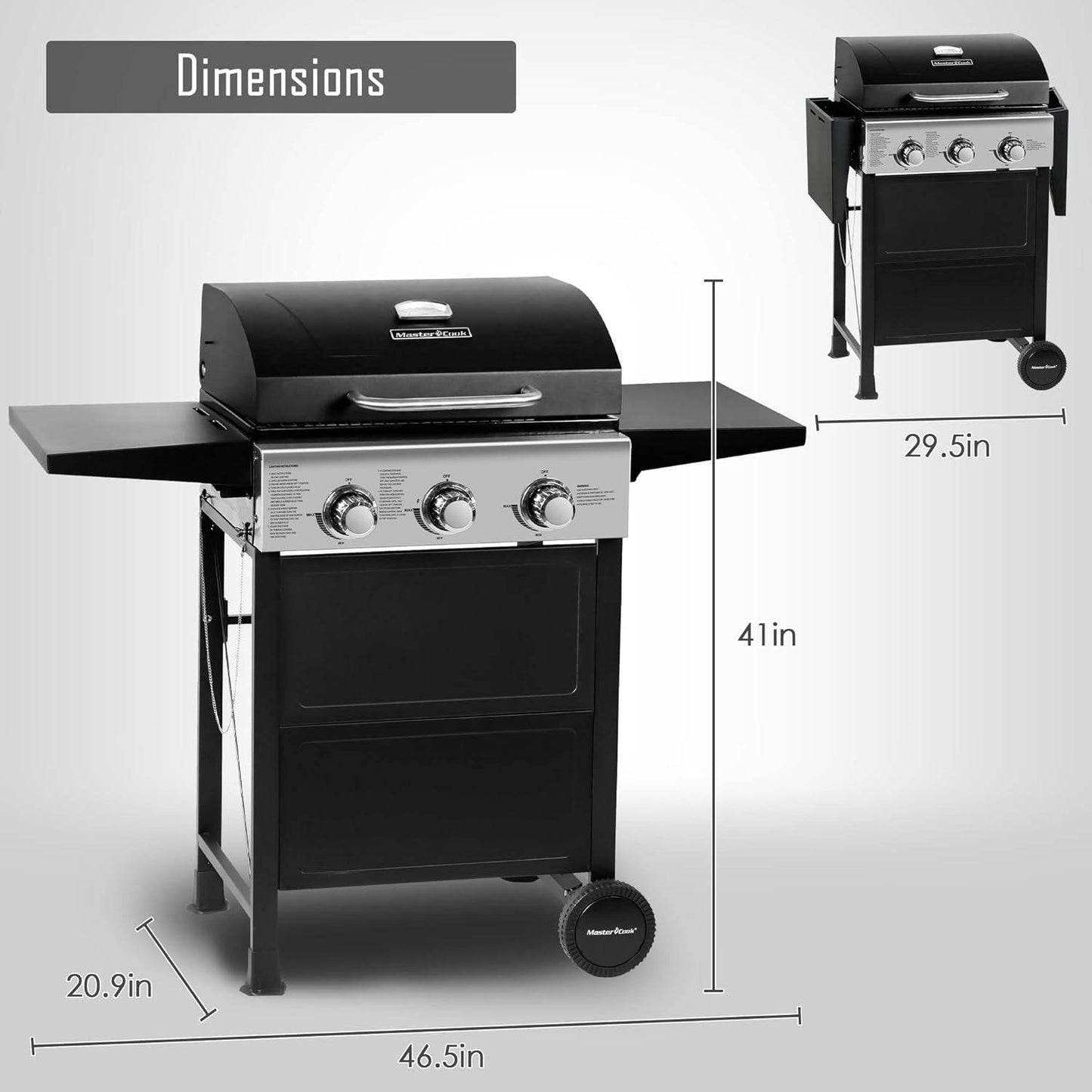 3-Burner Propane Grill Foldable Shelves, 30,000 BTU, Patio - Loft&Timber