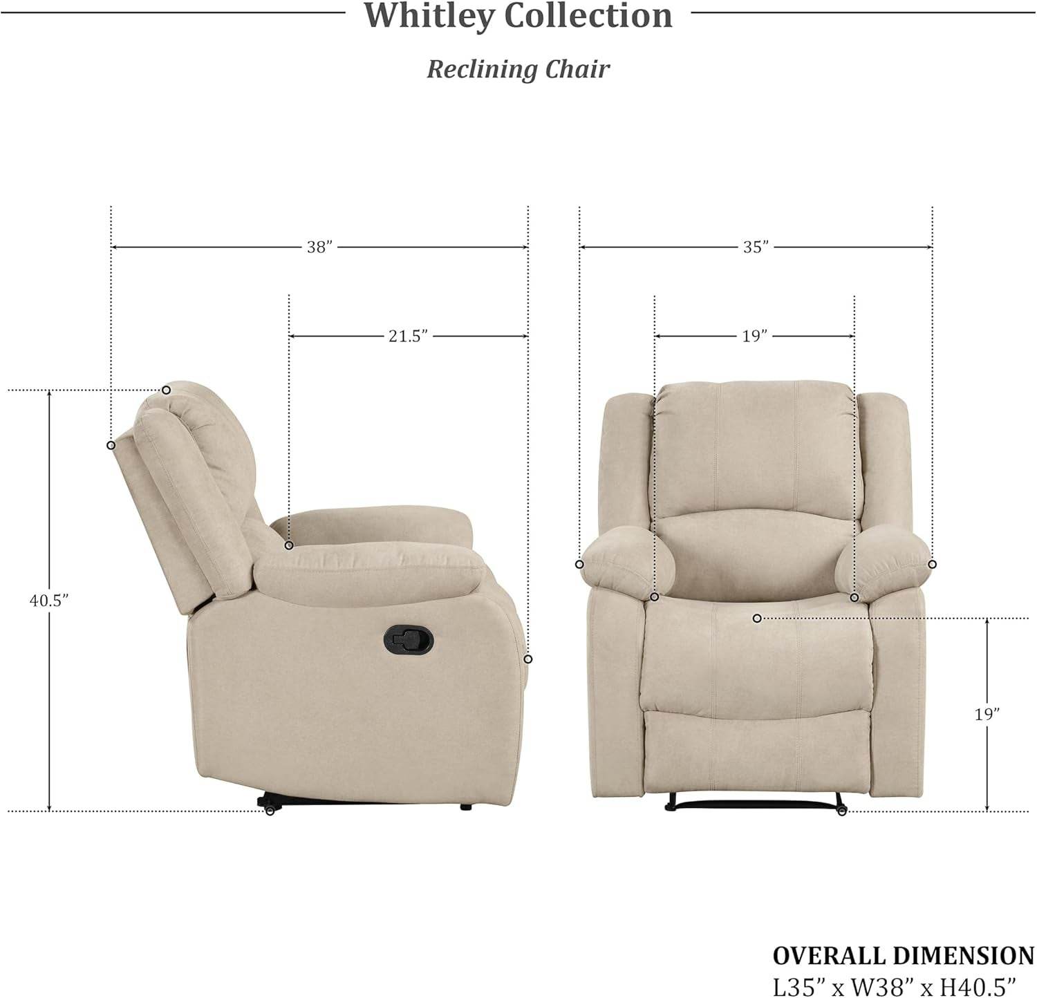 Recliner Chair Living Room Reclining Sofa Chair, Home Theater Seating, Wall Hugger Recliner, Manual Recliner Sofa Chair for Living Room/Office/Apartment, Oatmeal - Loft&Timber