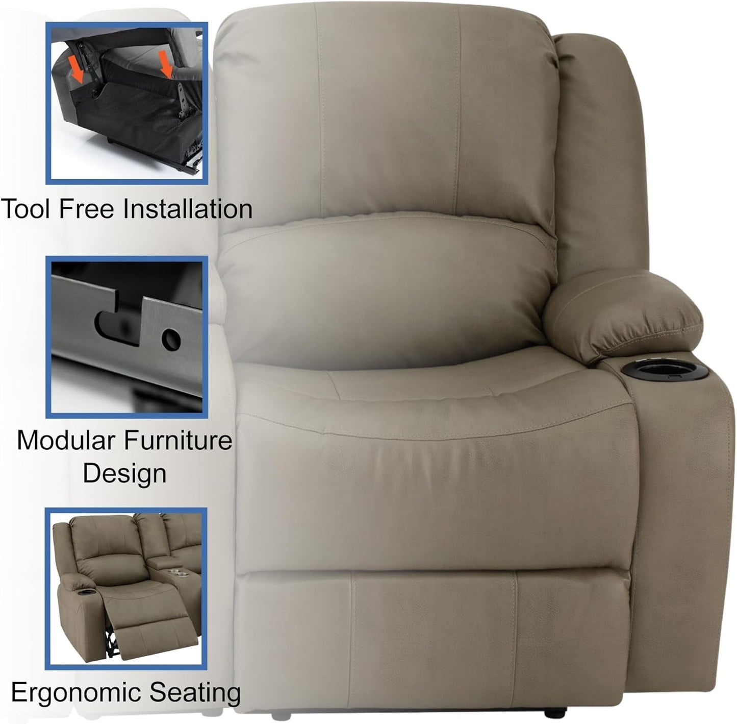 Charles 67" Powered Double RV Wall Hugger Recliner Sofa RV Loveseat with Upgraded 2023 Fabric (Putty)-2