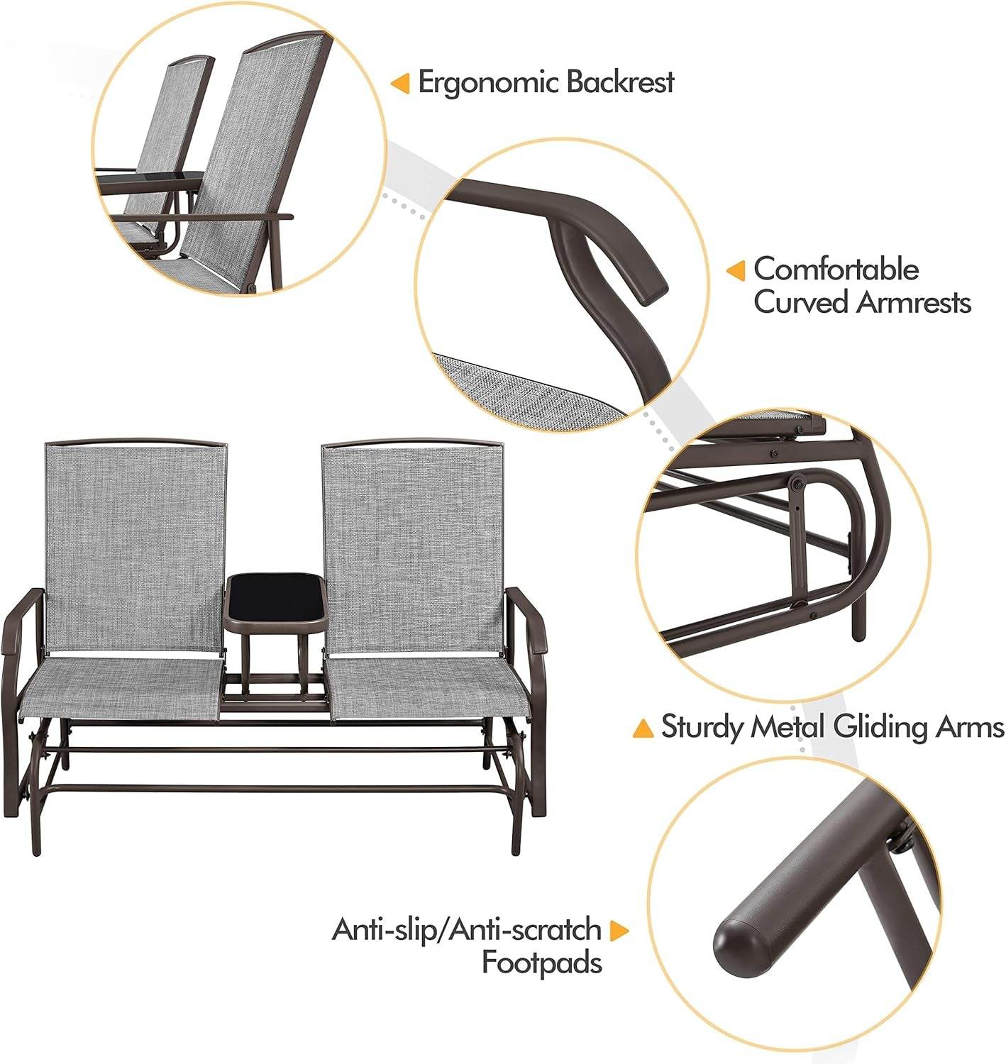 Two-Seat Outdoor Glider Bench with Center Table - Loft&Timber