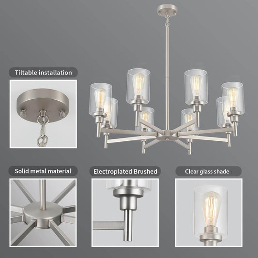 8 Light Brushed Nickel Chandelier - Loft&Timber