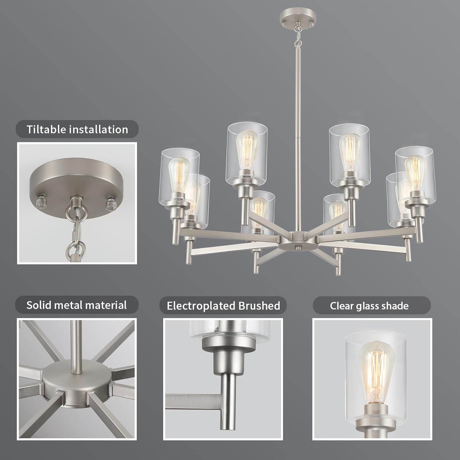 8 Light Brushed Nickel Chandelier - Loft&Timber