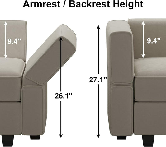 Modular U-Shaped Sectional Sofa Grey Velvet, Storage-1