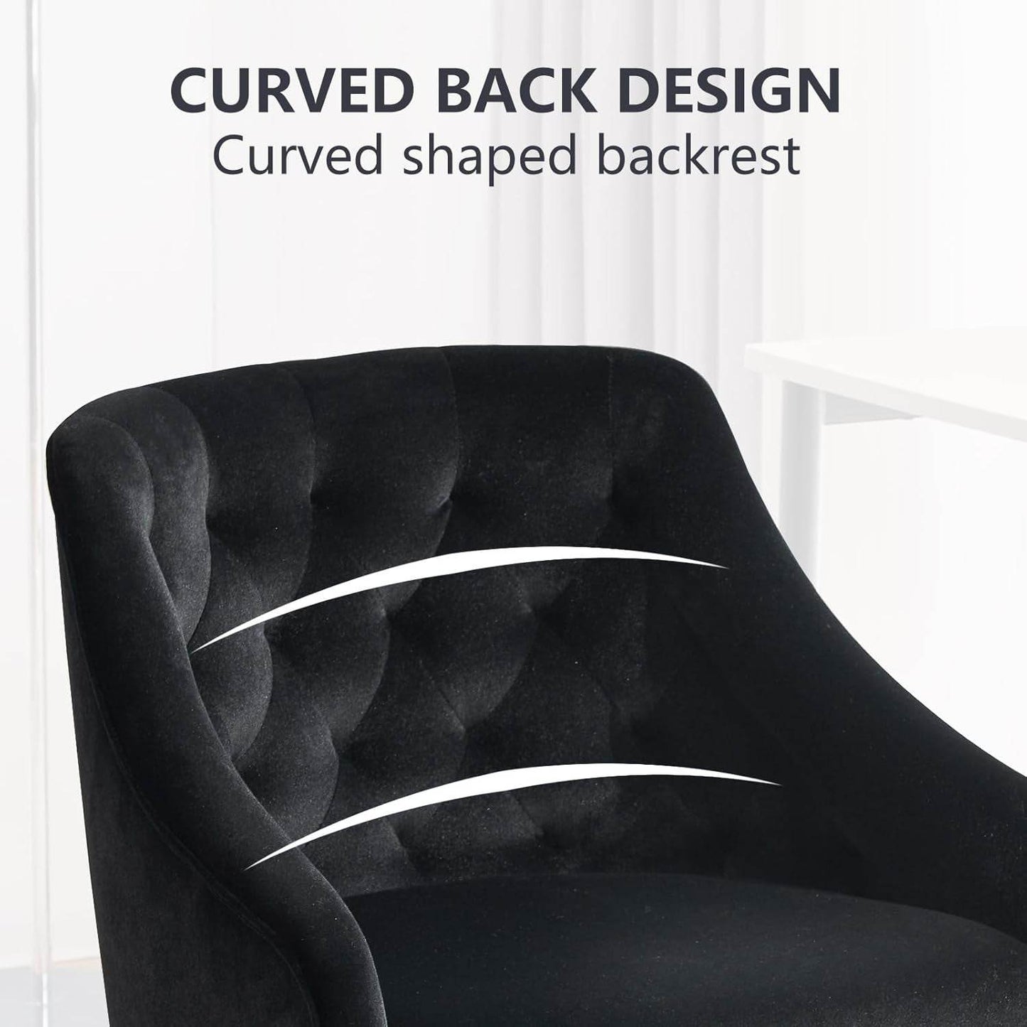Velvet Office Swivel Chair, Vanity Chair, Fabric Desk Chair, Pretty Fancy Chair, Gold Office Chair for Girls, 360°Swivel Height Adjustable Reception Chair (Black) - Loft&Timber