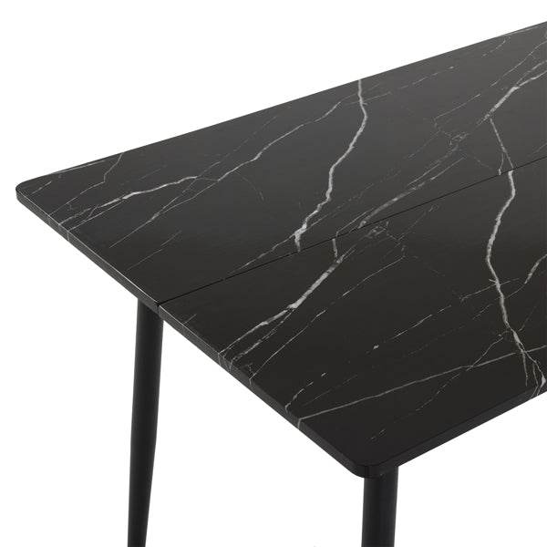 Rectangular table with arc MDF Black tabletop splicing PVC marble surface 140*76*76cm - Loft&Timber