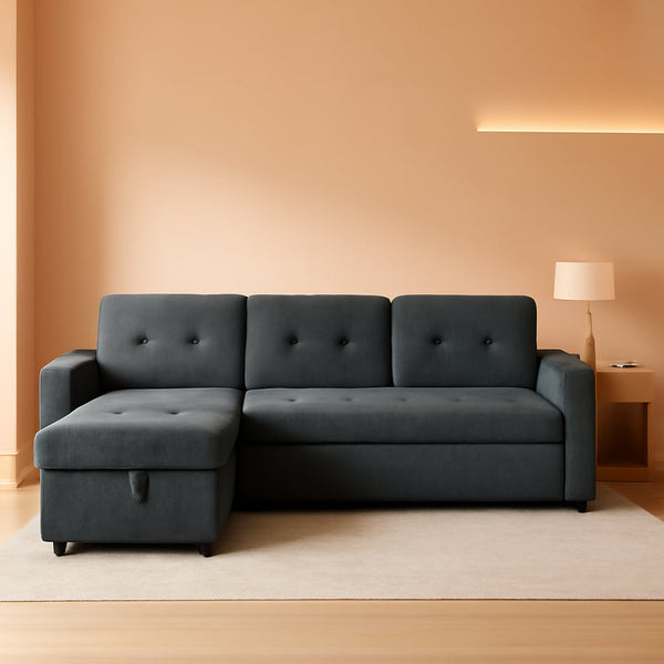Gray Microfiber L-Shape Sleeper Sofa USB Ports Storage-0