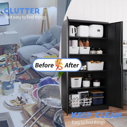 Black Metal Storage Cabinet with Lock & Shelves - Loft&Timber