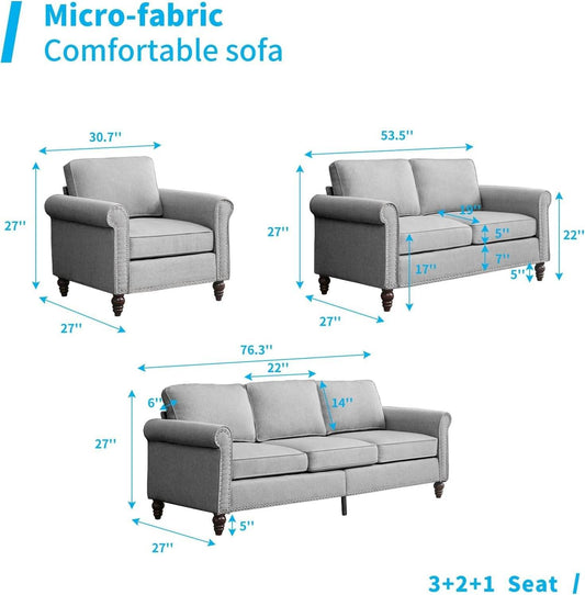 Living Room Couch Set in Light Gray - Loft&Timber