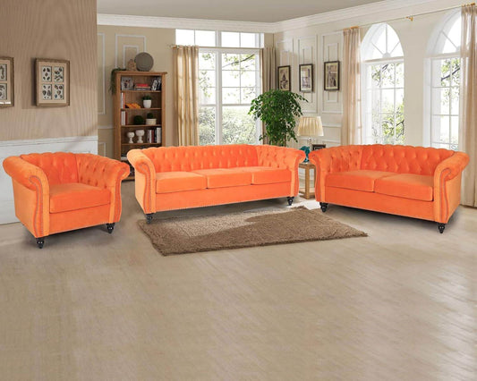 3 Pieces Living Room Furniture Sofa Set, Orange - Loft&Timber