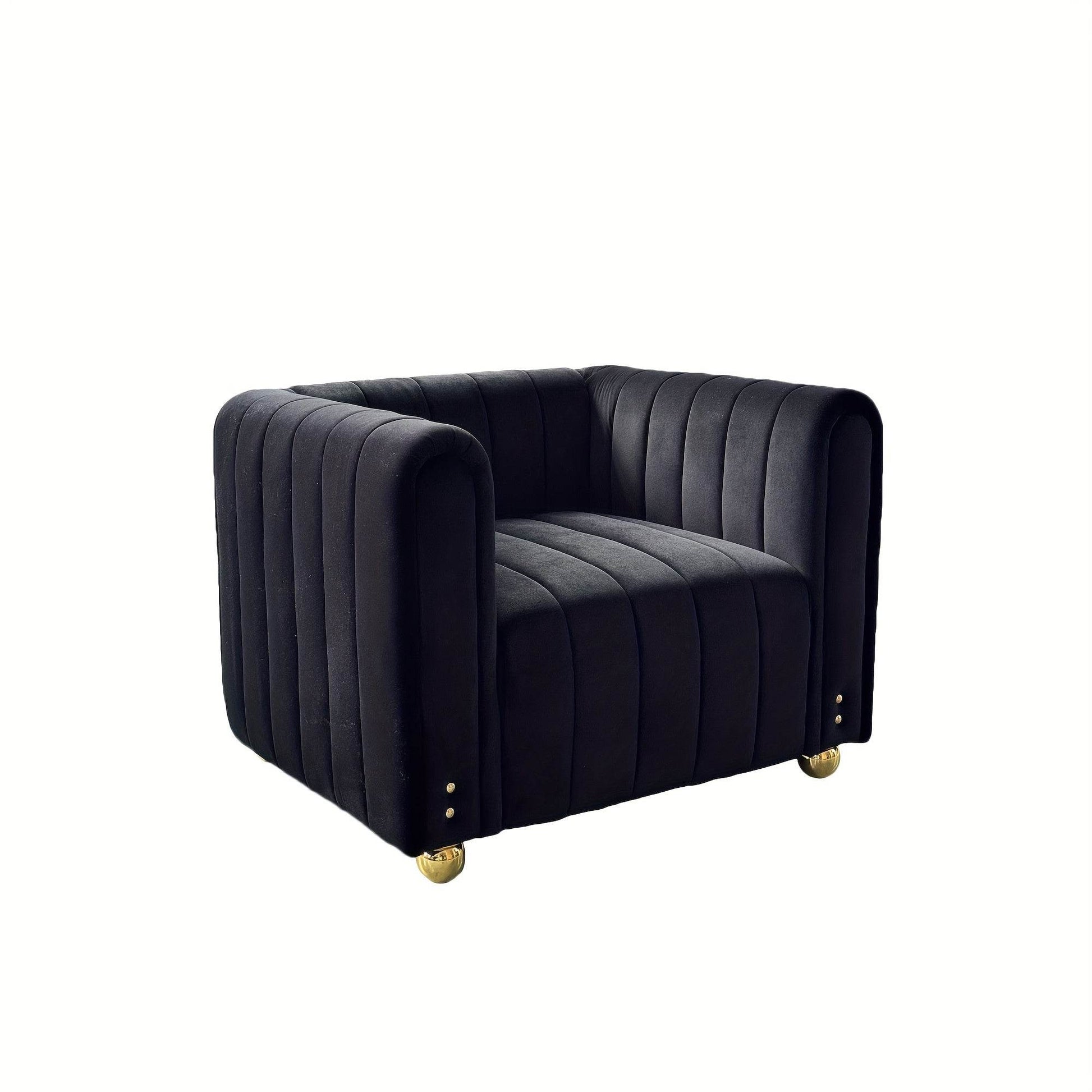 2-Piece Black Velvet Sofa Set With Golden Metal Legs - Loft&Timber