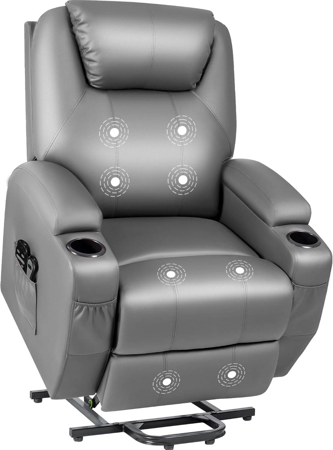 Gray Power Lift Recliner Massage Elderly Cup Holders - Loft&Timber