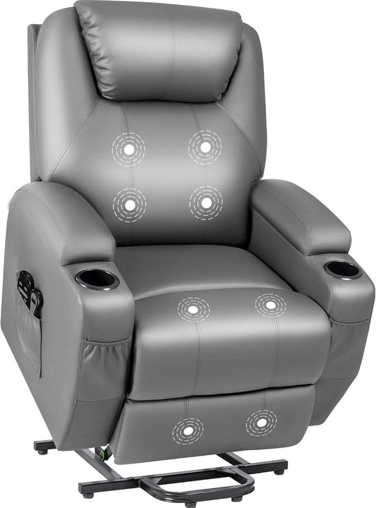 Gray Power Lift Recliner Massage Elderly Cup Holders - Loft&Timber