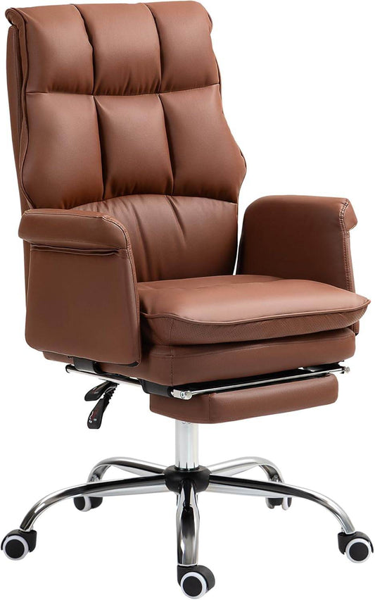 Executive Office Chair, PU Leather Ergonomic Chair with Footrest in Brown - Loft&Timber