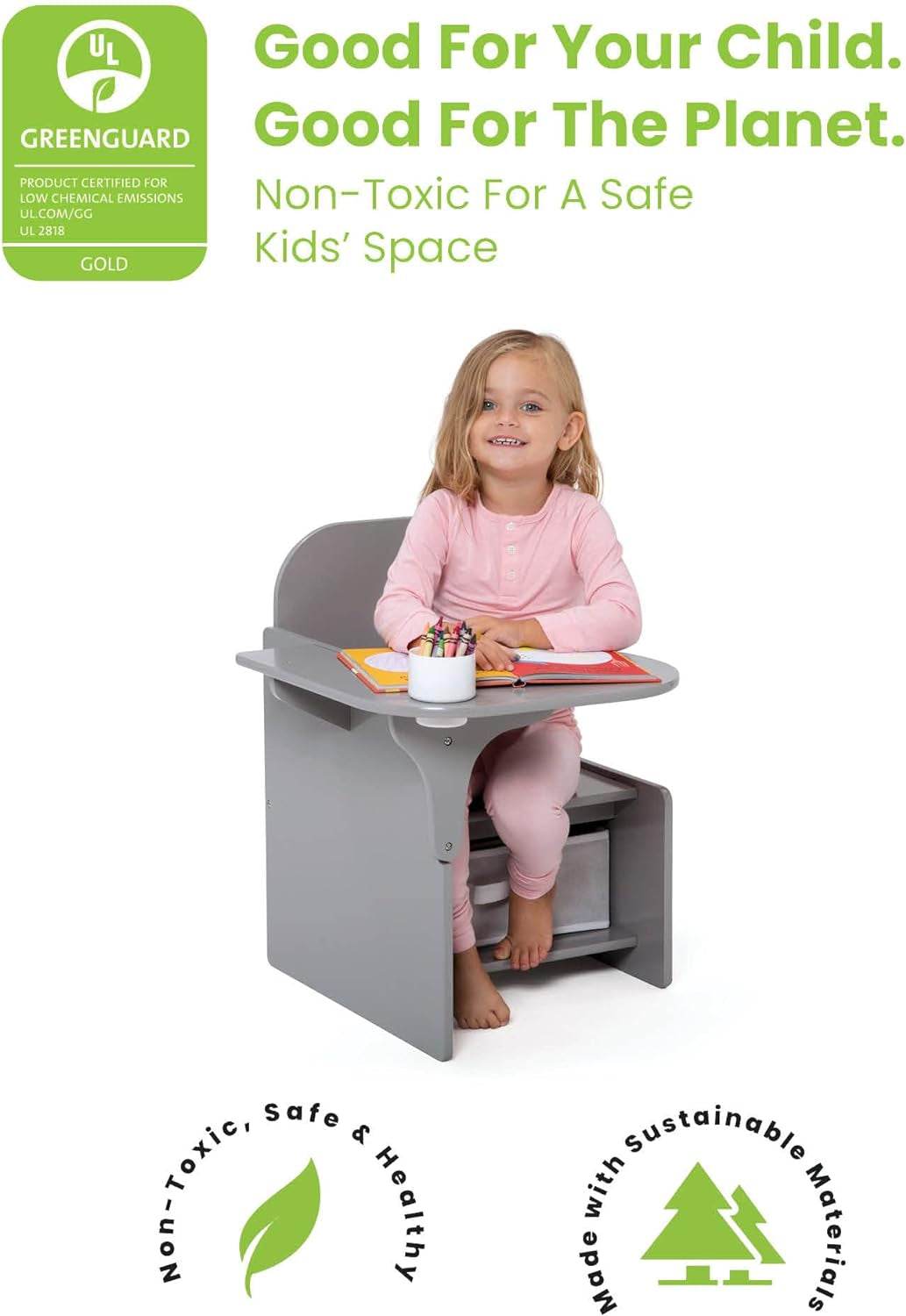 Mysize Chair Desk with Storage Bin, Grey - Loft&Timber