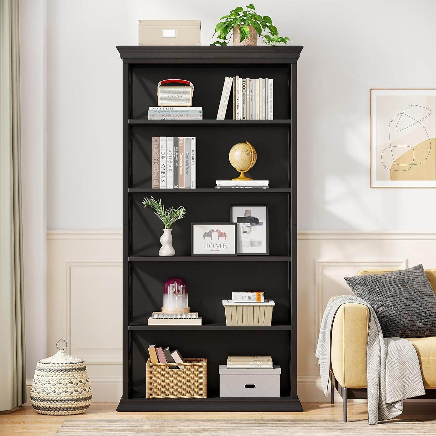 6-Tier Bookcase, 71 Inches Industrial Bookshelve, All Black - Loft&Timber