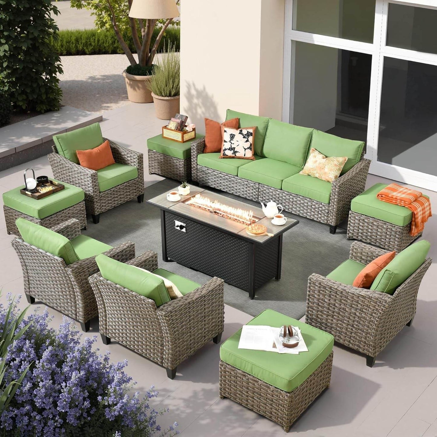 10 Piece Outdoor Patio Furniture Set with Fire Pit - Loft&Timber