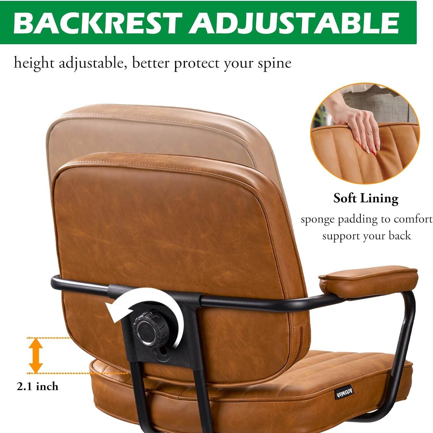 Mid Century Desk Chair Leather in Brown - Loft&Timber