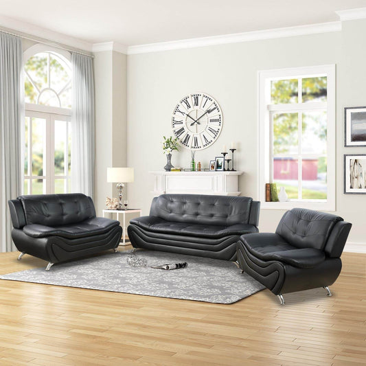 Leather Sofa Set,Leather Sofa Set for Living Room Furniture Sets, Loveseat Sofa with Chair 3-Piece for Living Room/Office/Apartment(Black) - Loft&Timber