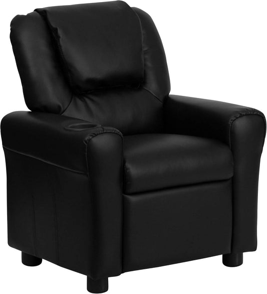 Vana Leathersoft Kids Recliner with Cup Holder, Headrest, and Supports up to 90 Lbs., Black - Loft&Timber