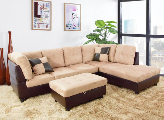 Beige Sectional Couch, 105 Inch Sectional Sofa L Shaped Couch with Storage Ottoman/Microfiber Fabric/Facing Right Chaise - Loft&Timber