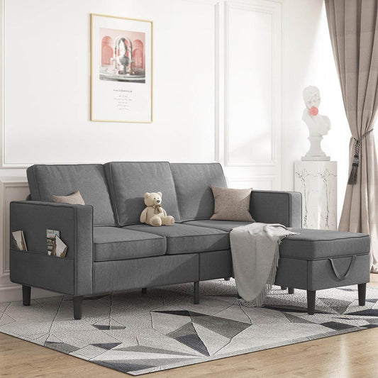 Sectional Sofa with Movable Storage Ottoman in Dark Grey - Loft&Timber