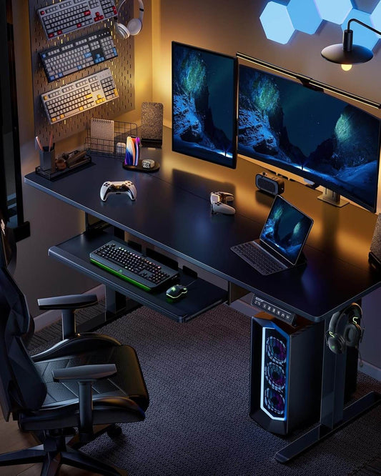 Electric Standing Desk with Adjustable Height Keyboard Tray - Loft&Timber