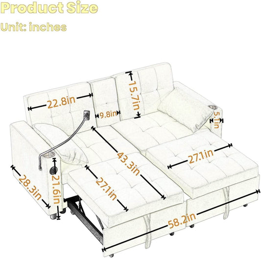 Elegant 70 Inch Queen Size Split Sofa Bed - Loft&Timber