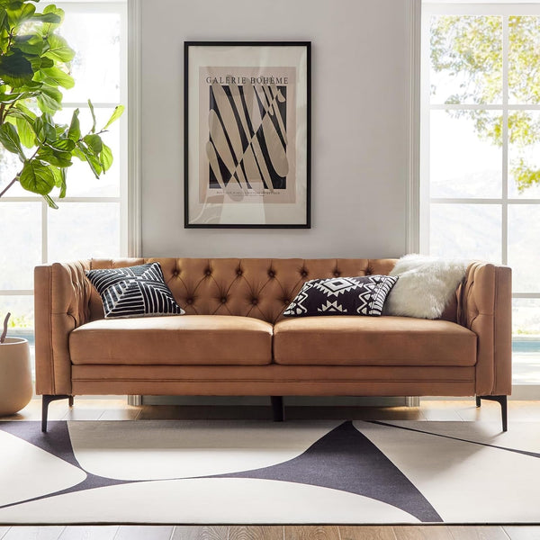 Extra Long Faux Leather Sofa with Stylish Metal Legs-0