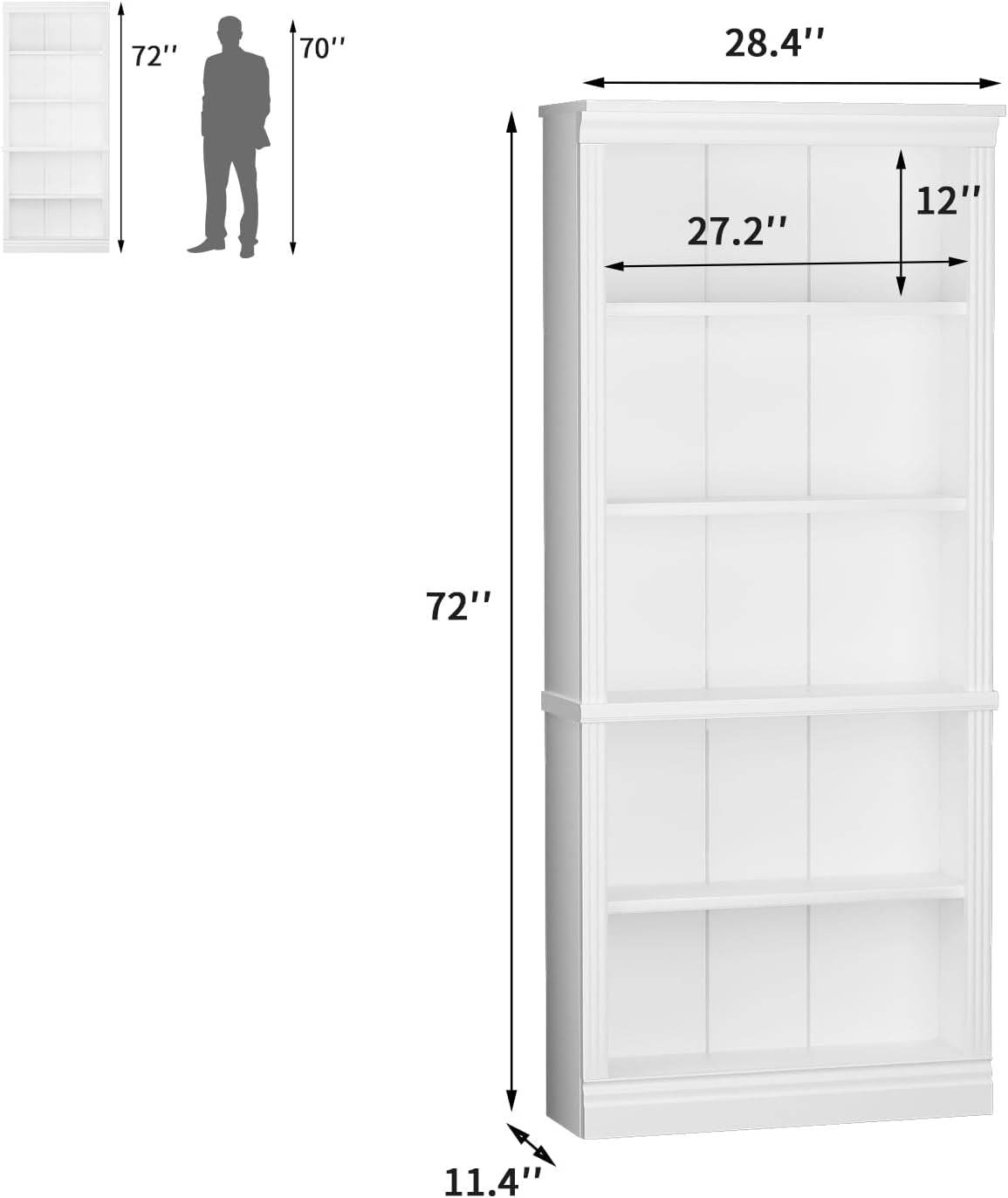 White 5 Tier Tall Bookcase Large Storage - Loft&Timber