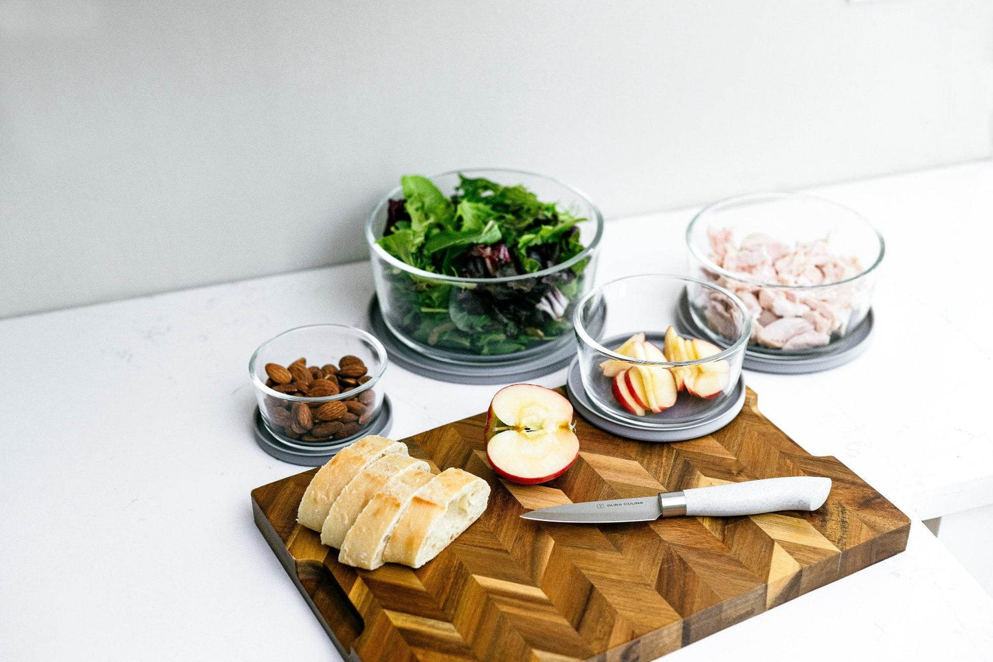 Glass Food Storage Containers - 16 Piece (8 Containers + 8 Lids) Round Nesting Space-Saving Set - Loft&Timber